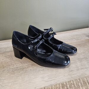 Steve Madden Womens Size 7.5  Mary Jane Chunky Heel Black Patent Leather Y2K